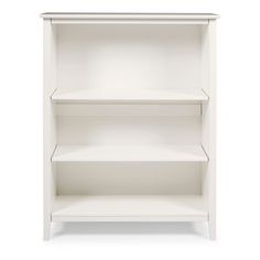 a white bookcase with three shelves on each side and one shelf above the other