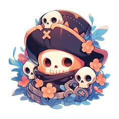 Cute Kawaii Halloween Skull Pirate Adventures Skulls and Jolly Rogers Sticker Pirate Illustration, Skull Pirate, Pirate Adventure, Jolly Roger, Cute Doodle Art, Kawaii Halloween, Halloween Inspiration, Game Inspiration