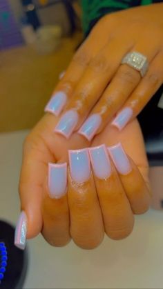 Square Nails With Colored Tips, Nails With Colored Tips, Simple Square Acrylic Nails, Nail Ideas For Birthday, Outline French Tip, Nail Outline, Color French Tip, Pink Tiktok, Ombre Acrylic