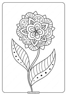 a flower with leaves and dots on the petals coloring pages for adults to print out