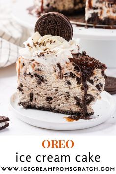 oreo ice cream cake on a white plate