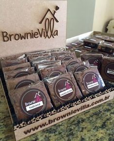 chocolates are on display in front of brownievilleia's sign at the store