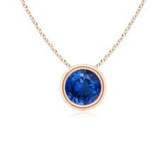 This classic solitaire sapphire pendant's beautiful design makes the center stone appear like it's floating on the chain. The radiant blue gem is secured in a bezel setting. Crafted in 18k rose gold, this round sapphire pendant is simple yet gorgeous. Round Sapphire, Sapphire Solitaire, Sapphire Pendant, Blue Gems, Solitaire Pendant, Bezel Setting, 18k Rose Gold, Blue Sapphire, Beautiful Design