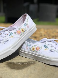 Hand Embroidered Pastel Floral Gold Vans Authentic Shoes - Etsy Spring Embroidered Sneakers With Logo, Casual Sneakers With Custom Embroidery For Spring, Spring Sneakers With Floral Embroidery, White Embroidered Sneakers For Spring, Low-top Sneakers With Multicolor Floral Embroidery, Multicolor Embroidered Sneakers For Summer, White Embroidered Sneakers For Summer, White Casual Sneakers With Floral Embroidery, Casual White Sneakers With Floral Embroidery