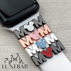 LuxeBars are the perfect way to accessorize your watch band for any time or anywhere. Just simply slide it on and you are ready to go. Whether you are looking for simple elegance or something fun and whimsical, these are for you. Our LuxeBar can be worn alone or stacked together to create the right amount of glam for any occasion! COMPATIBILITY - Fits most Apple watch bands, Versa Fit Bit watch bands and most 20mm and 22mm watch bands. Apple Watch Hacks, Disney Attire, Disney 2025, Disney Magic Bands, Mickey Love