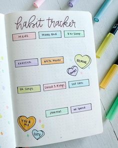 Jaclyn Toms on Instagram: "February Habit Tracker 💗💜💛 💚🧡💙Two weeks into the month, how are you doing on your habits? I love when I can cross each one of them off! Some days I get all of them and some days barely any 😅 Hey its all about balance! Tags 🏷️ #februarybulletjournal #candyhearts #monthlytheme #bulletjournal #planwithme #journaling #bujo #bulletjournaltheme #bulletjournalcommunity #bulletjournalling #monthlyspread #bujospread #2023planner #showmeyourplanner #bujocommunity #bujomo Habit Tracker February, February Habit Tracker, Bujo 2025, Aesthetics Drawing, 2025 Journal, Journal 2025, February Bullet Journal, Bulletin Journal, Habit Tracker Bullet Journal