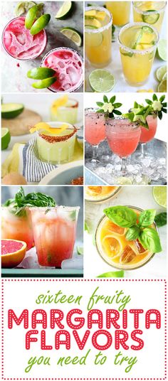 various margaritas and drinks with text that reads, sweeter fruity margarita flavors you need to try