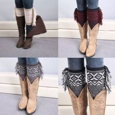 New!! Fringe Knit Boot And Ankle Cuffs. Available In All Colors Shown (Navy, Gray, Cream, Coffee And Wine). Aspen , Colorado , Western , Cowboy , Cowgirl , Southwestern , Southwest Leg Warmers Socks, Knit Boot Cuffs, Knitted Boot Cuffs, Knit Boot, Knitted Lace, Blue Q, Knit Boots, Fringe Sweater, Cozy Socks