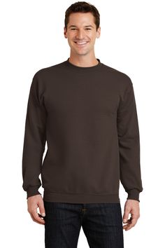 Port & Company ® - Core Fleece Crewneck Sweatshirt. PC78 - DARK CHOCOLATE BROWN - L | Port & Company Core Fleece Crewneck Sweatshirt in Dark Chocolate Brown Size Large Brown Crewneck, Embroidered Shirts, California City, Dark Chocolate Brown, Crew Cut, Sweat Shirts, Sweatshirt For Men, Work Wear Women, Mens Fleece