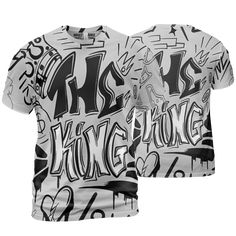 Retro-High-OG-Black-White-1s-T-Shirt-Match-The-King-3D-Graffiti Sports Graffiti Print Short Sleeve T-shirt, Sporty Short Sleeve T-shirt With Graffiti Print, Sporty Short Sleeve Tops With Graffiti Print, Hip Hop Moisture-wicking Crew Neck Top, Sporty T-shirt With All Over Print For Streetwear, Cotton Sports T-shirt With All Over Print, Urban Sports Tops With Graphic Print, White Hip Hop Top For Sports, White Hip Hop Top For Sports Events