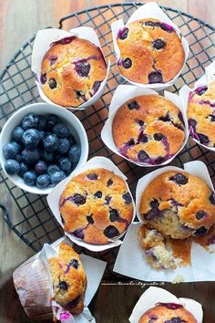 blueberry muffins with fresh blueberries in paper cups