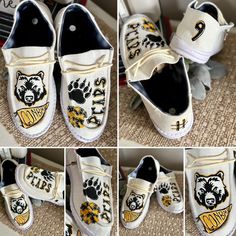 These adorable hand painted shoes are offered on high-quality generic brand canvas shoes, but I can also paint on a variety of other shoe brands such as Vans or Hey Dudes. Just make your selection from the drop down menu.  These Team themed hand painted shoes are the perfect addition to your game day attire. Custom changes can be made to colors, numbers, mascot & school abbreviations. Don't settle for boring, mass-produced shoes. Let me create a one-of-a-kind pair that reflects your personal style, stands out from the crowd or even supports your favorite player/team. Contact me today to get started on your custom design or order directly from the listing changing mascot, colors and school abbreviations in the personalization box before checkout. Each pair of shoes are individually designed Hand Painted School Spirit Shoes, Hand Painted Canvas Shoes With Round Toe, Hand Painted Round Toe Canvas Shoes, Hand-painted Canvas Shoes With Round Toe, Hand Painted Casual Canvas Shoes, Hand Painted White Canvas Sneakers, Custom Hey Dudes, Painted Canvas Shoes, Jacksonville Nc