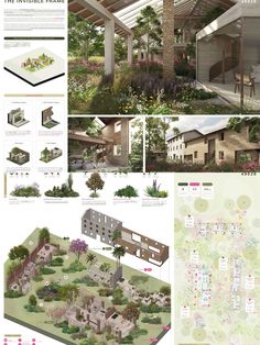 an architectural rendering of a house with lots of trees and flowers on the outside, including plants