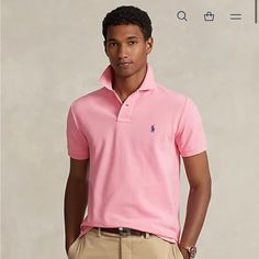 Nwt Polo Ralph Lauren Slim Fit Stretch Mesh Polo Shirt; Short Sleeves; Navy Blue Pony Embroidery; See Pictures For Sizing Guide/Measurements; Color: ‘Florida Pink Heather’; The Color Looks To Be Between The 2 Pink Shirts On The Models, Couldn’t Find The Exact Swatch Classic Pink T-shirt For Summer, Pink Slim Fit Cotton Top, Pink Slim Fit Collared Top, Pink Collared Slim Fit Top, Pink Fitted Polo Shirt For Spring, Fitted Pink Polo Shirt For Spring, Pink Polo Collar Top For Summer, Classic Slim Fit Pink Top, Classic Pink Summer Tops