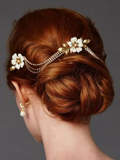 "Exquisite & Unique! Set off your wedding style with a touch of soft floral elegance! Three hand-enameled bridal hair combs (2\" h x 1 3/4\" w each) are draped with 3 rows of Genuine Preciosa crystal swags 14 3/4\" across. This bridal headpiece is a soft floral, but makes a huge statement! Inquire for availability - subject to availability - non returnable - Shipping/handling time could be 10 days to 2 weeks for delivery, depending verification of availability. Expedited shipping is available bu Bridal Hair Headpiece, Bridal Comb, Bridal Updo, Head Piece, Trending Hairstyles, Wedding Headpiece, Bridal Headpieces, Hair Dos, Hair Designs