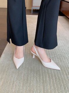 Point Toe Pyramid Heeled Slingback Pumps | SHEIN Trendy High Heels, Work Heels, Chic High Heels, Formal Heels, Elegant High Heels, Women's Slip On Shoes, Beige Heels