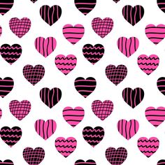 many heart shapes are shown in pink and black on a white background with diagonal stripes