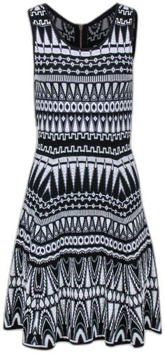 Current Boutique-Milly - Black & White Patterned Knit A-Line Dress Sz M Casual Fitted Dress With Geometric Pattern, Casual Fitted Jacquard Knit Dress, Fitted Casual Jacquard Knit Dress, Fitted Jacquard Knit Summer Dress, French Girl Chic, Chic Shop, Black White Pattern, Buy Shoes Online, Red Lip