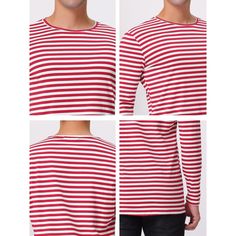 This long-sleeve T-shirt features a trendy contrasting stripe throughout for a casual, youthful look. A variety of colors are available for you to choose from. Made of soft, breathable fabric, these striped long sleeves make you feel comfortable. A classic, versatile long-sleeve tee that pairs easily with your jeans or slacks. Striped long sleeves are suitable for vacations, sports, school, work, dating, street shooting, and other occasions. Long Sleeve Cotton T-shirt With Horizontal Stripes, White Long Sleeve T-shirt With Contrast Stripes, Red Tops With Contrast Stripes For Winter, Winter Cotton Tops With Striped Hem, Winter Red Tops With Contrast Stripes, Cotton Long Sleeve T-shirt With Striped Sleeves, Casual Long Sleeve T-shirt With Contrast Stripes, Winter Striped Long Sleeve T-shirt, Casual Long Sleeve T-shirt With Striped Sleeves