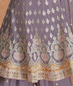 COLOR : Mauve Gray FABRIC : Top - Pure Chinon, Bottom - Pure Chinon, Inner - Santoon, Dupatta - Pure Chinon WORK : Zari, Resham Embroidery, Pearls, Heavy Sequin Work, Lace Border OCCASION : Wedding, Reception, Engagement, Party Wear, Festival READY-TO-WEAR : No STITCHING : Available as semi-stitched fabric, can be stitched using standard size option (+$20). Note: There might be a slight color variation due to lighting and flash used during photoshoot. The bright shade seen is the best closer vie Party Lavender Sharara With Zari Work, Lavender Semi-stitched Sharara For Festive Occasions, Lavender Sharara For Party, Embroidered Lavender Sharara For Wedding, Semi-stitched Lavender Bollywood Sharara, Embroidery Pearls, Bank Deposit, Resham Embroidery, Holiday Promotions