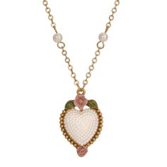 Pearly Eden Pink Rose Enamel Faux Pearl Heart Pendant Necklace 16 + 3 Extender Bengali Wedding, Chain Heart, 1928 Jewelry, Heart Shaped Pendant, Pearl Stone, Pearl Heart, Vintage Inspired Jewelry, Cameo Jewelry, Creating Jewelry