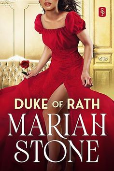 the cover to duke of rath, featuring a woman in a red dress and a rose