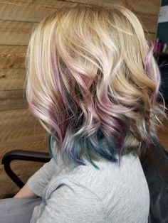 Unicorn Hair Color Peekaboo, Peek A Boo Hair Color Ideas For Blondes, Subtle Hair Color Fun For Blondes, Peekaboo Hair Color Blonde, Pink Hair Highlights, Peekaboo Hair Colors, Purple Hair Highlights, Unicorn Hair Color, Pink Blonde