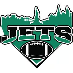 the new york jets logo is shown in green and black with an american football on it