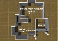 an overhead view of a kitchen and living room with the floor plan labeled in red