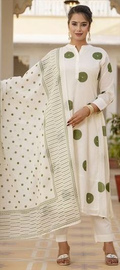 White and Off White color Salwar Kameez in Cotton fabric with Cut Dana, Mirror work Festive White Dupatta With Printed Motifs, Anarkali Salwar Kameez With Printed Motifs In White, White Anarkali With Printed Motifs, Festive White Unstitched Suit With Printed Motifs, White Kurta With Printed Motifs For Wedding, White Wedding Kurta With Printed Motifs, White Printed Wedding Kurta, Festive White Printed Dupatta, Semi-stitched White Salwar Kameez With Printed Motifs