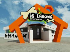 an orange house with a sign that says la casona veterinary