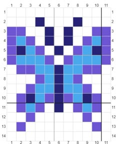 a blue and white square pattern with numbers on the bottom, and an arrow in the middle