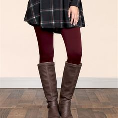 One Size Fits Most Casual Burgundy Bottoms For Fall, Red Stretch Leggings For Fall, Red Casual Leggings For Winter, Red Casual Winter Leggings, Stretch Burgundy Leggings For Fall, Burgundy Stretch Leggings For Fall, Casual Brown Leggings For Fall, Casual Red Tights, Casual Tights For Fall