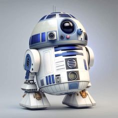 a robot that is standing up with its head turned to look like it's from the movie star wars