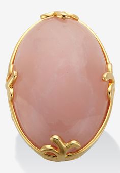 Make her feel like royalty with this bold, yet elegant, rose quartz ring. Framed by ornate gold-plated prongs, this bewitching cabochon ring will add charm and elegance to any outfit. Set on an 18K yellow gold-plated band. Sizes 6-10.FABRIC: 18k Gold-PlatedMain Stone: 1 Oval Cabachon Cut Genuine Rose Quartz, 30 mm x 20 mmDimensions: 20 mm wide x 30 mm long x 9 mm highIncludes gift box and drawstring pouch available in sizes 6-10 | Women's Cabochon Cut Rose Quartz 18K Gold-Plated Cocktail Ring by Bezel Set Cabochon, Trend Board, Art Final, Snow Wedding, Rose Quartz Jewelry, Dark Autumn, Rose Quartz Ring, Cabochon Ring, Drawstring Pouch