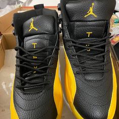 Jordan’s Retro 12 Black/Yellow Size 9.5,New In Box,No Receipt,Pick Up Only. Yellow Leather Lace-up Custom Sneakers, Sporty Yellow Jordan Lace-up Shoes, Yellow Jordan Shoes With Rubber Sole, Yellow Jordan Shoes With Contrast Sole For Sports, Yellow Leather Basketball Shoes With Rubber Sole, Yellow Leather Basketball Shoes With Contrast Sole, Yellow Jordan Shoes With Contrast Sole, Yellow Jordan Shoes With Contrast Sole And Round Toe, Yellow Leather Basketball Shoes With Boost Midsole