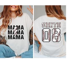 Custom Baseball MAMA Shirt, Baseball Family Tee, Baseball Mom Dad Nana Shirt, Baseball Day Season Shirt, Sports Mom Tee, Baseball Game Shirt Beautiful artwork for all baseball lover   This tee is the cutest gift for baseball mom, baseball dad, baseball nana, baseball sister and a great gift idea for  baseball Game Day, baseball Season, Birthday gifts, family photos and pictures. 👉HOW TO ORDER👈 1️⃣ Please review all the information provided before placing an order 2️⃣ Select the shirt type and size using the drop down menu. 3️⃣ Select the color of the shirt using the following drop down menu. 4️⃣ Need more Items? Add the current item in the cart. And If you like to add more items to your order please press the back button and repeat steps 1-3 again. 5️⃣ Once all your desired items are in White Workout T-shirt With Team Name, Sports White Shirt With Text Print, White Sports Shirt With Text Print, White Team Name T-shirt For Workout, White Sublimation Print Tops For Workout, White Sublimation Print Workout Tops, White Workout Tops With Sublimation Print, Casual Sports Shirt With Name Print, White Sporty Shirt With Name Print