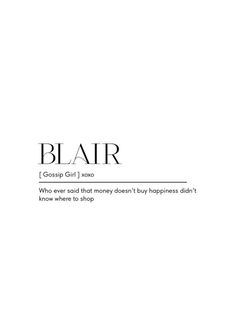 a white sheet with the words blair written in black and white on it