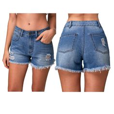 Fashion Versatile Slim Ripped Hole Stretch Denim Shorts Trendy Denim Bottoms With Side Zipper, Spring Denim Bottoms With Side Zipper, Casual High Rise Bottoms With Side Zipper, Casual High-rise Bottoms With Side Zipper, Summer Medium Wash Jeans With Zip Fly, Casual Bottoms With Side Zipper In Short Length, Casual Bottoms With Side Zipper Short Length, Casual Bottoms With Side Zipper And Short Length, Casual High Waist Shorts With Side Zipper