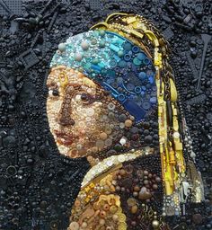 a woman with a pearled head is depicted in this mosaic art work by artist jane perkins - la razzanza con l'orecchino di pella