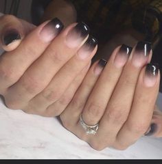 Nails Black Ombre, Natural Nail Shapes, Black Ombre Nails, Ombre Gel Nails, Faded Nails, Black Gel Nails, Ombre Manicure, Nail Looks, Striped Nails