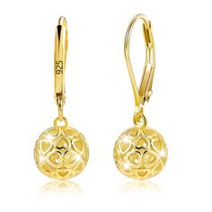 PRICES MAY VARY. 925 Sterling Silver French Style Leverback Earrings: Trendy 14k gold drop earrrings adopt stylish hollow filigree ball design, which make you more elegant, beautiful, and attractive. Hypoallergenic Material: Minimalist leverback ball earrings are made of solid S925 sterling silver, plated with 14k gold, shiny and glossy, durable and lightweight for everyday wear. Not easy to tarnish, rust, or fade, and won't turn your ears green. Stunning Gold Dangle Earrings: Crafted to be ligh Gold Lever Back Earrings For Gift, Ball Design, Earrings Trendy, Ball Drop, Earrings Heart, Ball Earrings, Hypoallergenic Jewelry, Leverback Earrings, Gold Earrings Dangle