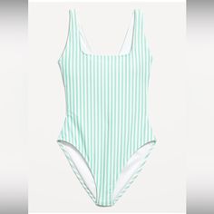 Brand New With Tags Green Stripped One Piece Swimsuit Size: Xl Striped Bodysuit With Lined Body For Vacation, Striped Lined Bodysuit For Vacation, Fitted Striped Bodysuit For Vacation, Striped Fitted Bodysuit For Vacation, Striped Summer Bodysuit For Poolside, Summer Striped Bodysuit For Poolside, Spring Striped Bodysuit For The Pool, Chic Striped Swimwear With Lined Body, Chic Striped Lined Swimwear