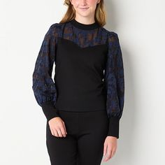 Features: Lace BackClosure Type: Loop & ButtonFit: Regular FitNeckline: Mock NeckSleeve Length: Long SleeveSleeve Style: Lace SleeveApparel Length: 21.87 InchesFiber Content: 67% Rayon, 28% Nylon, 5% SpandexFabric Description: LaceLining Material: Cotton, PolyesterCollar: Mandarin CollarCare: Machine Wash, Line DryMaterial: PolyesterCountry of Origin: Imported Sheer Long Sleeve Tops For Work, Fall Blouse With Sheer Sleeves For Layering, Stretch Tops With Sheer Sleeves For Work, Long Sleeve Sheer Tops For Office, Sheer Long Sleeve Tops For Office, Long Sleeve Tops With Sheer Sleeves For Office, Office Tops With Sheer Long Sleeves, Sheer Puff Sleeve Tops For Work, Lace Top For Workwear In Fall