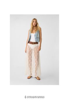 Semi-sheer lace midi skirt with an elasticated waistband and no lining. Available in assorted colours. Gonna Midi, Leopard Print Jeans, Lace Midi Skirt, Lace Layers, Copenhagen Fashion Week, Silky Dress, Street Style Trends, Scandi Style, Lace Midi