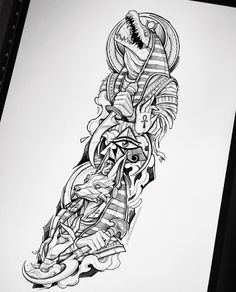 a black and white drawing of a tattoo design