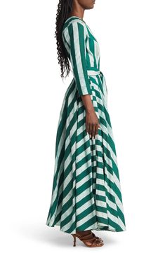 SIKA Stripe Wrap Dress | Nordstrom Cotton Wrap Dress, Nordstrom Dresses, Three Quarter Sleeves, Green And White, Spring Summer Fashion, Three Quarter, White Stripe, Wrap Dress, Summer Fashion