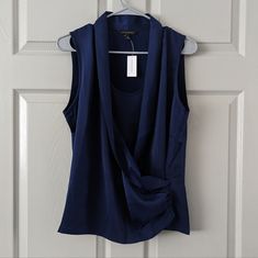 Sold Out On Banana Republic Website. Color: Patriot Blue Elegant Navy Sleeveless Top, Navy Sleeveless Top For Work, Elegant Blue Sleeveless Blouse, Black Chiffon Top, Tiered Blouse, Women Tie, Pleated Sleeves, Purple T Shirts, Career Wear