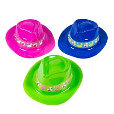 Get guests into the pool party spirit with these fun fedoras. Colorful and featuring pool party images, these hats will be a hit in the photo booth or as fun pool party favors. Use the different colors to divide guests into teams for games. Who will win? Will it be the Green Hats, the Blue Hats or the Pink Hat Team? Plastic. 22 1/2" circ. © OTC Playful Summer Party Supplies, Fun Multicolor Costume Hats And Headpieces, Fun Brimmed Summer Costume Hats, Fun Wide Brim Summer Hat, Fun Brimmed Beach Costume Hats, Fun Fedora Hat, Pool Party Images, Blue Hats, Pool Party Themes