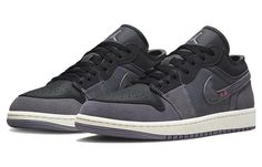 The Air Jordan 1 Low SE Inside Out Black adds another classic to the Air Jordan series. This black rendition of the iconic sneaker is designed for true basketball style, combining sport-inspired design with street sensibilities and comfort. Crafted with a mix of suede and leather materials in tonal black and grey hues, this deconstructed low top features a deconstructed upper with overlapping panels pointing out more detail on the toebox. The sole piece expresses an old school vibe giving off ‘9 Black Athleisure Sneakers With Gum Sole, Black Sneakers For Light Sports With Gum Sole, Black Sneakers With Gum Sole For Light Sports, Jordan Low, Air Jordan 1s, Retro Looks, Tennis Tops, Nike Air Jordan 1 Low, 90s Looks